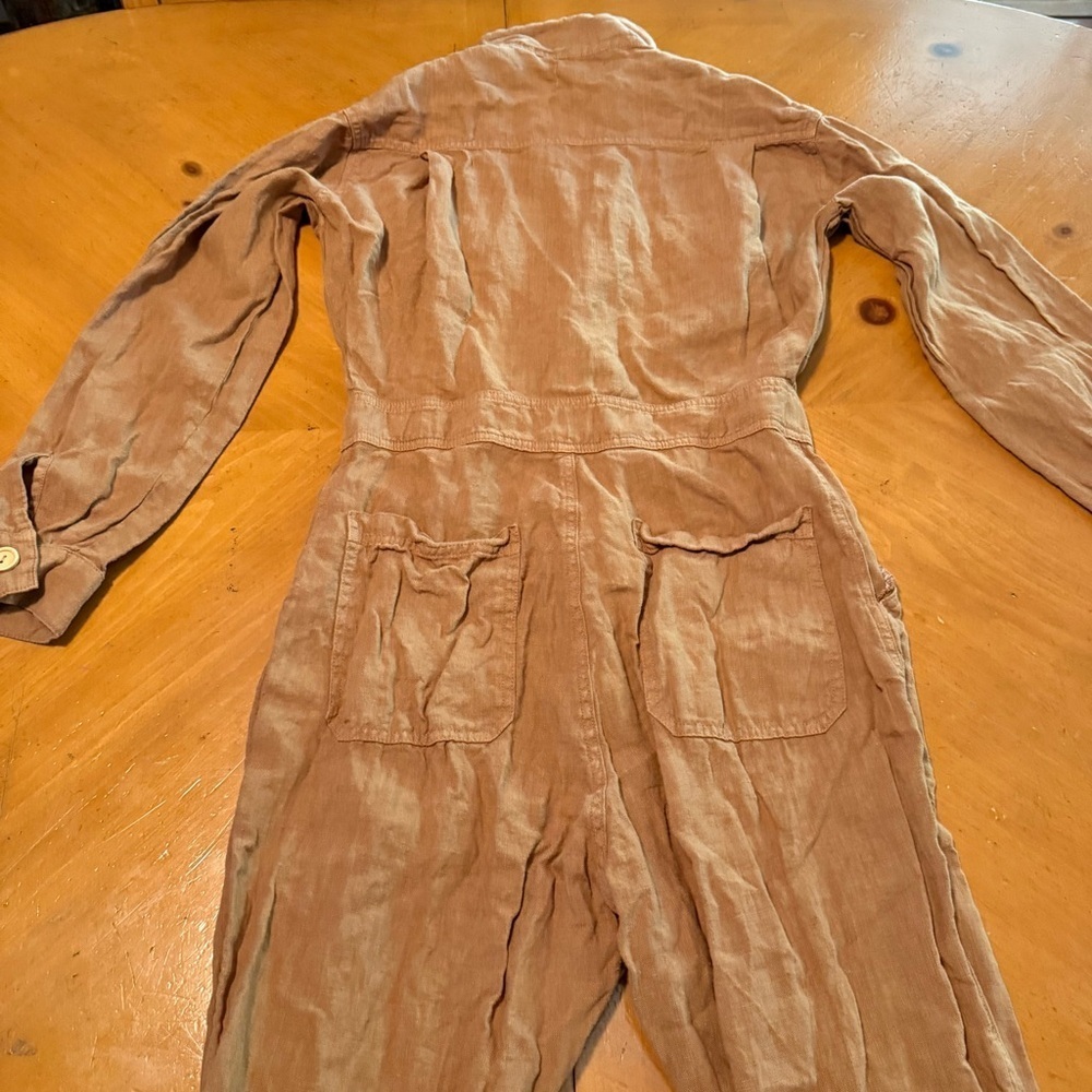 MATE the Label Long Sleeve Linen Jumpsuit Boilersuit Light Brown Sz XS Relaxed - Picture 15 of 16